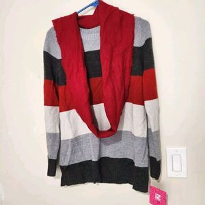 IZ BYER Sweater For Girls Size 16 XL with scarf Striped Colors  B1